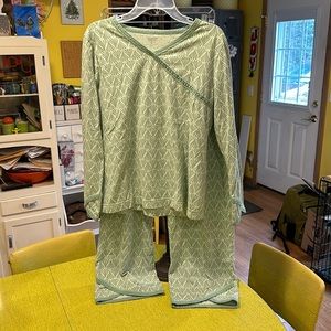 Garnet Hill Asian Wrap Pajamas Green Cotton Size Medium